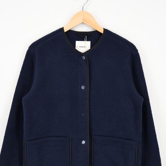 NWT Everlane The Teddy Fleece Sherpa Liner Longline Jacket Navy Blue Size XS - Picture 7 of 12